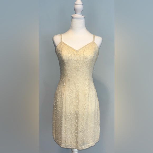 Vintage Rampage Ivory 100% Silk Beaded Dress Size 9 90’s Ethereal Fairy Bridal - Picture 1 of 13